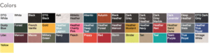 chart of colors for Bella Canvas Sponge Fleece hooded sweatshirts