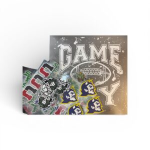 A picture of a t-shirt transfer and UV DTF decals.