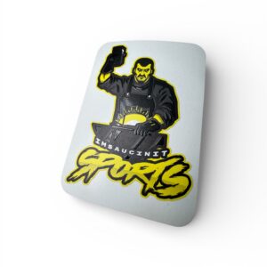 spot gloss on a sticker shown at an angle to reflect the light